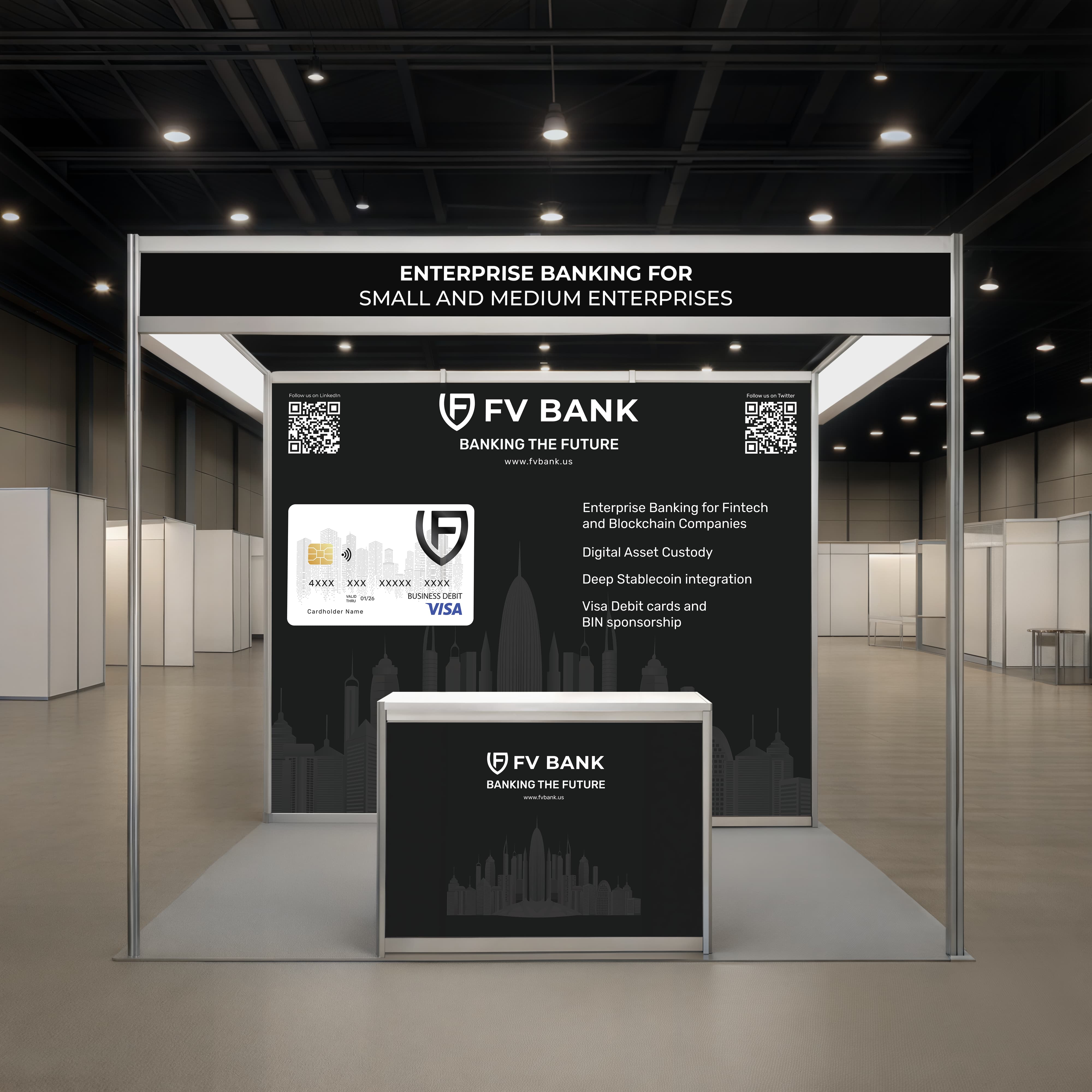 FV Bank exhibition stand and event branding mockup